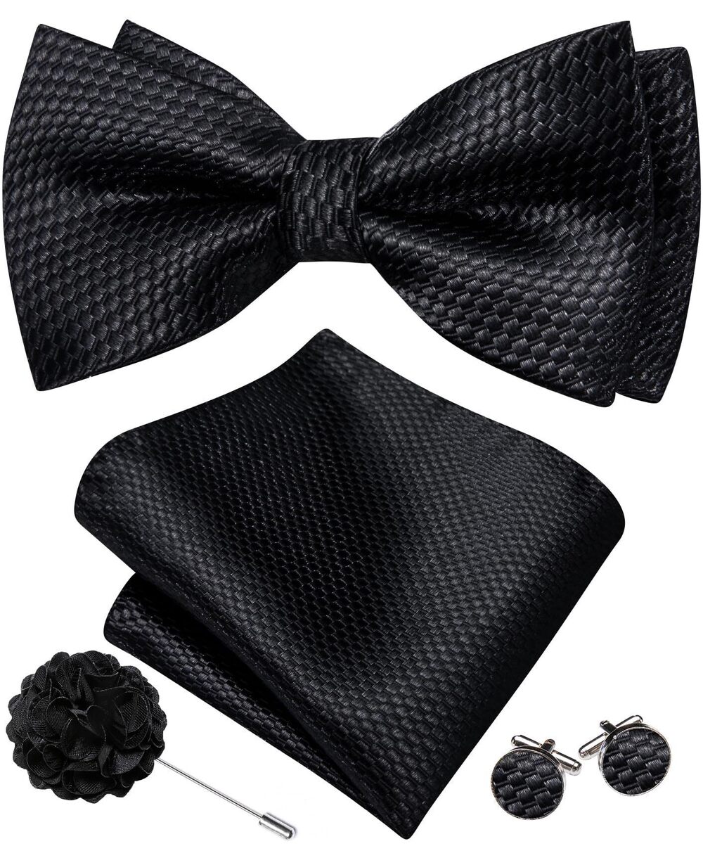 9553 Pretied Bow Ties Solid Color Bow Tie and Pocket Square Cufflinks Lapel